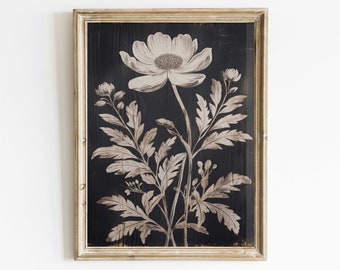 White Flower Print, Rustic Floral Wall Decor, Black Wood Wall Art, Black and White Floral Print, Farmhouse Home Decor, Printable Floral Art