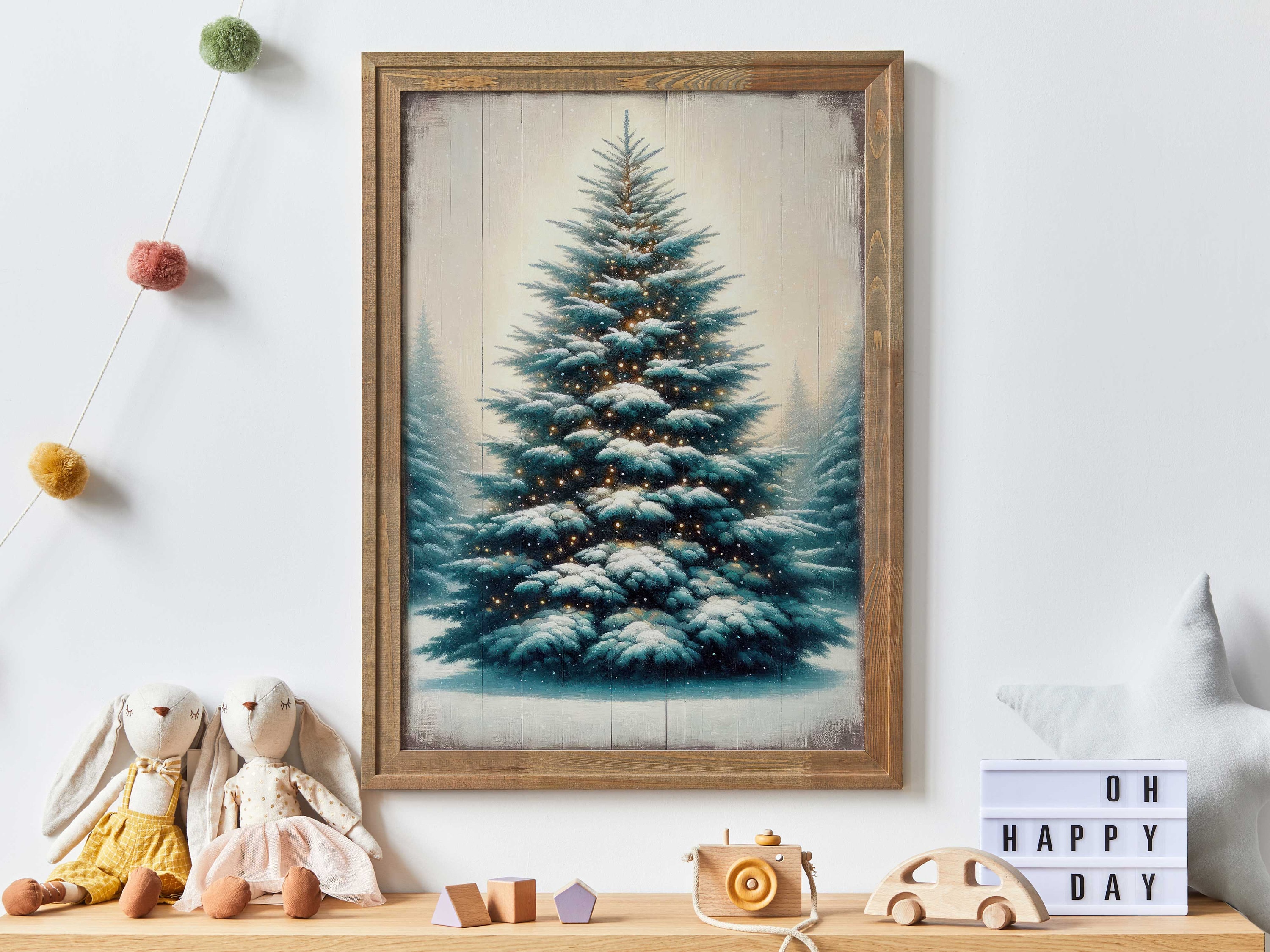 クリスマスツリー 絵 壁絵 インテリア モミの木の壁アート、クリスマスツリーの絵画、ヴィンテージクリスマス