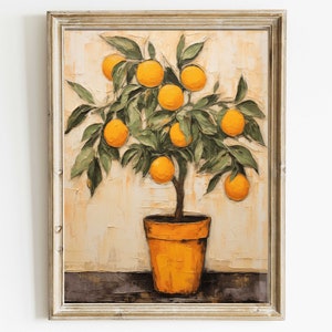 Vintage Orange Tree Wall Art, Mediterranean Decor, Citrus Fruit Print, Rustic Home Decor, Printable Country House Kitchen Wall Art