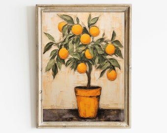 Arte de pared vintage con naranjos, decoración mediterránea, impresión de frutas cítricas, decoración rústica para el hogar, arte de pared imprimible para cocina de casa de campo