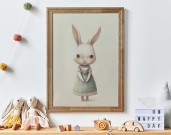 Bunny Nursery Decor, Cute Bunny Art Print, Rabbit Painting, Baby Girl Room Art, Whimsical Bunny Wall Decor, PRINTABLE Nursery Art for Girls