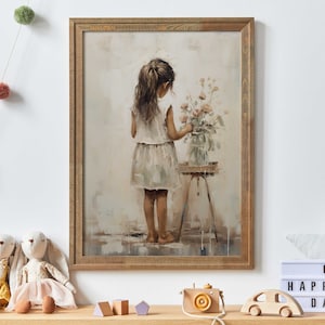 Girl and Flowers, Vintage Floral Girls Room Print, Girly Wall Art Print, Rustic Nursery Decor, Girls Bedroom Decor, PRINTABLE Girl Wall Art