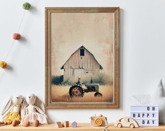 Tractor Nursery Print, Countryside Nursery Decor, Farmhouse Art, Tractor Wall Art, Boys Room Decor, Barn Wall Decor, PRINTABLE Kids Room Art