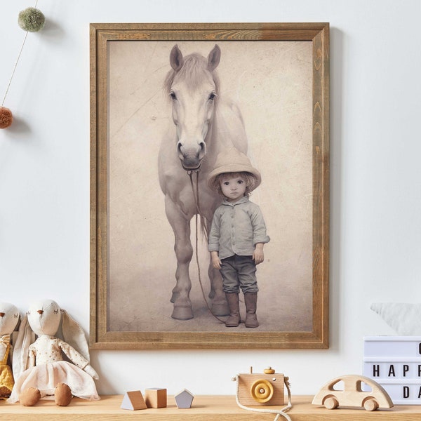 Cowboy Nursery Decor, Horse Nursery Print, Baby Cowboy Print, Boys Room Decor, Boy Bedroom Wall Art, Digital Vintage Equestrian Painting