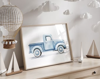 Vintage Pickup Truck Print, Car Nursery Decor, Vehicle & Transportation Nursery Art, Vintage Car Art Print,PRINTABLE Blue Kids Room Wall Art