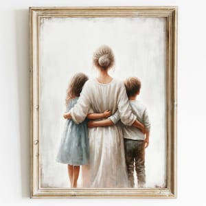 母と子供のウォールアート、母と息子と娘のプリント、ママと子供の絵画、母親へのギフト、兄弟の装飾、印刷可能な家族アート