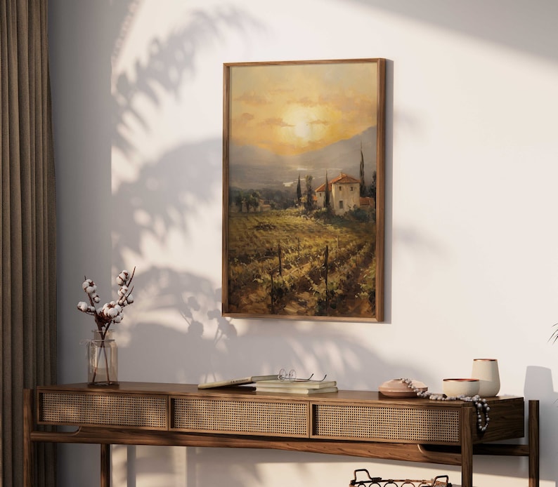 Vineyard Painting, Mediterranean Wall Art, Tuscany Italian Landscape ...