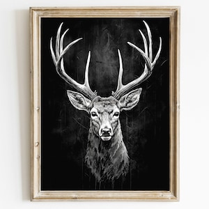 Deer Wall Art, Forest Animal Wall Decor, Hunting Art, Stag Print, Modern Farmhouse Decor, Vintage Animal Art Print, Printable Chalkboard Art