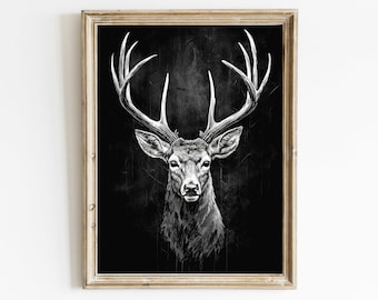Deer Wall Art, Forest Animal Wall Decor, Hunting Art, Stag Print, Modern Farmhouse Decor, Vintage Animal Art Print, Printable Chalkboard Art