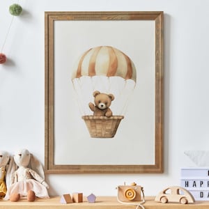 Cute Bear Nursery Art Print, Bear in Parachute, Hot Air Balloon Nursery Print, Nursery Decor, Baby Shower Gift, PRINTABLE Nursery Art
