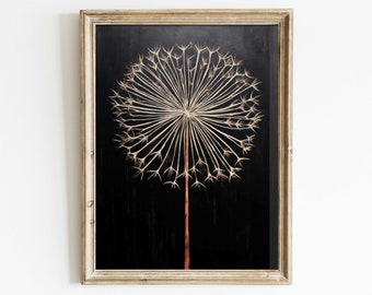Dandelion Wall Art, Vintage Flower Wall Art, Rustic Floral Home Decor, Dandelion Printable, Farmhouse Wall Decor, Printable Floral Print