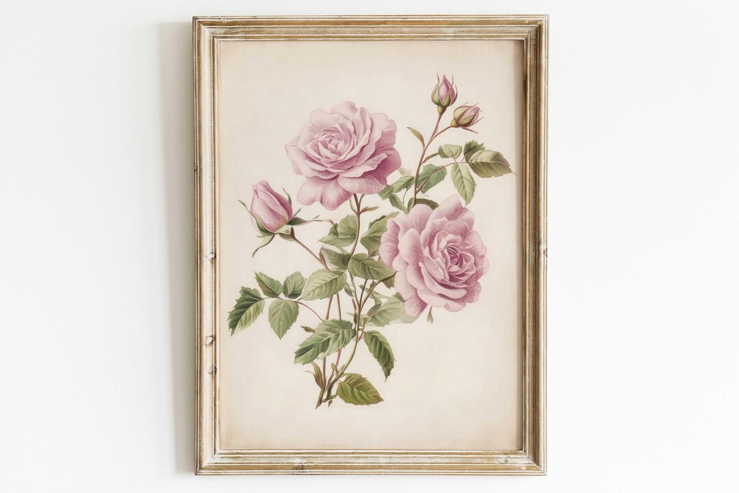Pink Roses Print, Vintage Flower Print, Rose Wall Art Print, Rose ...