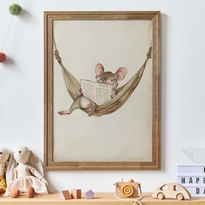 Maus Kinderzimmer Kunst, wunderliche Maus Kinderzimmer Dekor, Vintage Wandkunst, Maus Kunstdruck, Vintage Mädchenzimmer Dekor, DRUCKBARE Vintage Kinderzimmer Kunst