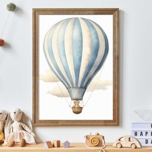 Heißluftballon-Kinderzimmer, niedliches Baby-Tiger-Kinderzimmer, Heißluftballon-Baby-Duschegeschenk, Tiger-Wand-Kunst, DRUCKBARE Kinderzimmer-Wandkunst