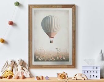 Hot Air Balloon Nursery, Vintage Nursery Decor, Wildflower Nursery Wall Art, Wildflower Art, Rustic Nursery Wall Art,PRINTABLE Kids Wall Art