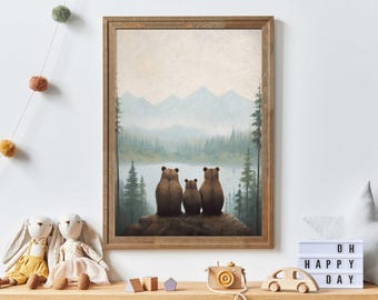 Bear Nursery Art, Bear Family Print, Forest Animal Prints, Woodland Nursery Prints, Toddler Room Decor Boy, Printable Wall Art
