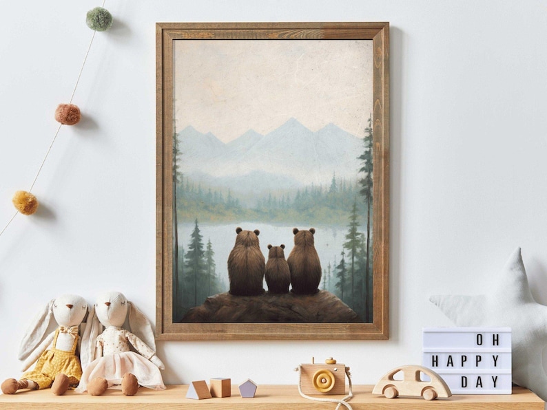 Bear Nursery Art, Bear Family Print, Forest Animal Prints, Woodland Nursery Prints, Toddler Room Decor Boy, Printable Wall Art image 1