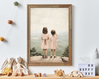 Decoración de dormitorio de hermanas, láminas para habitación de hermanas, arte mural de hermanas, guardería con temática de aventuras, decoración para niña pequeña, láminas para habitación de niña, arte mural imprimible