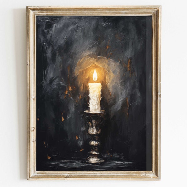 Vintage Wall Art, Candlelight Art Print, Dark Wall Decor, Cozy Wall Art, Rustic Painting, Minimalist Vintage Art, Digital Printable Art