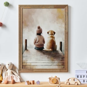 Golden Retriever Art Print, Girl & Dog, Dog Nursery Decor, Girl Room Dog Decor, Toddler Room Decor, Dog Art for Girl, PRINTABLE Dog Art