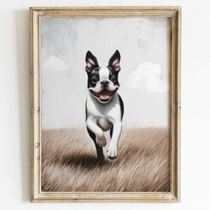 Boston Terrier Wall Art, Boston Terrier Dog Portrait, Vintage Dog Art, Bostonterrier Art, Rustic Dog Decor, Printable Dog Wall Decor