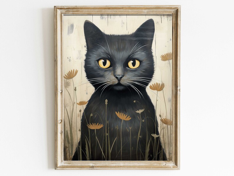 Black Cat Art Print, Cat Wall Art, Kitten Nursery Print, Vintage Animal ...
