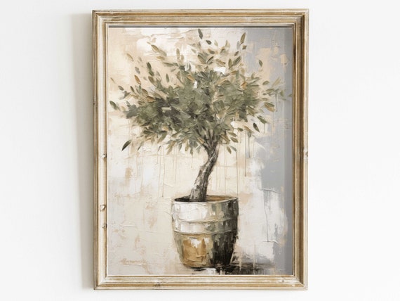 Tableau Toile Branches D’Olivier – 50 X 70 Cm – Déco Murale Style Méditerranéen, Rustique, Élégant – Sans Cadre