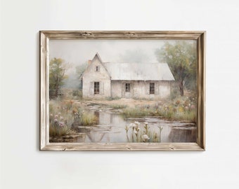 Cottage Art Print, Cottage Painting, French Countryside Painting, Rustic Farmhouse Home Decor, Country Style Wall Art, PRINTABLE Wall Art