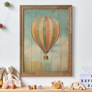 Vintage Heißluftballon Druck, rustikale Kinderzimmer Dekoration, bunte Vintage Drucke, Kinderzimmer Dekoration, druckbare Heißluftballon Wandkunst