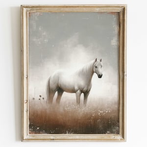 Peinture cheval blanc, cadeau propriétaire de cheval, impression cheval vintage, art équestre, art mural cheval, chevaux cadeaux femmes, décoration murale cheval à imprimer