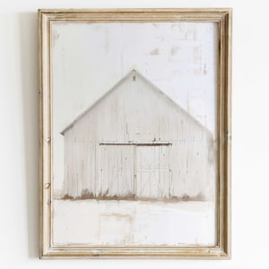 Barn Print, White Barn Painting, Farmhouse Decor, Vintage Countryside Print, Country Home Decor, Printable Minimalist Vintage Wall Decor