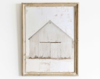 Barn Print, White Barn Painting, Farmhouse Decor, Vintage Countryside Print, Country Home Decor, Printable Minimalist Vintage Wall Decor