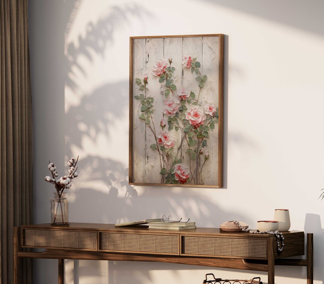 Vintage Rose Wall Art Print, Botanical Wall Art, Rose Bush Painting ...