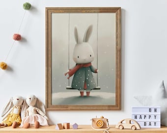 Hase Kinderzimmer Kunst, Tierbild für Kinderzimmer, süßes Häschen Druck, Kaninchen Malerei, wunderliche Häschen-Wand-Dekor, DRUCKBARE Kinderzimmer Kunst