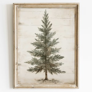 Spruce Tree Art, Christmas Tree Print, Vintage Christmas Wall Art, Minimalist Art, Fir Tree, Rustic Decor, Tree Wall Art, Printable Xmas Art