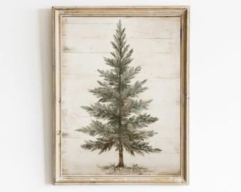Spruce Tree Art, Christmas Tree Print, Vintage Christmas Wall Art, Minimalist Art, Fir Tree, Rustic Decor, Tree Wall Art, Printable Xmas Art