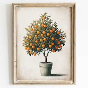 Orange Tree Wall Art, Mediterranean Wall Decor, Orange Fruit Tree Print, Modern Farmhouse, Rustic Decor, Printable Country Kitchen Art