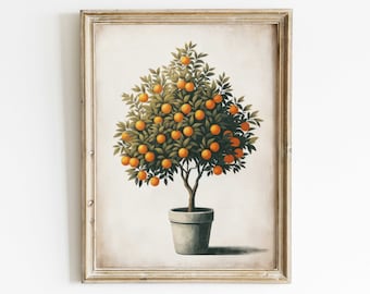 Orange Tree Wall Art, Mediterranean Wall Decor, Orange Fruit Tree Print, Modern Farmhouse, Rustic Decor, Printable Country Kitchen Art