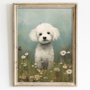 Bichon Art, Bichon Frisé Decor, Vintage Dog Print, Dog Lovers Wall Art, Bichon Owner Gift, Dog and Flower Art Print, DIGITAL Dog Decor