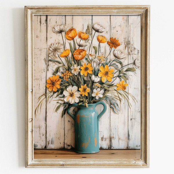 Vintage Floral Print, Flower Wall Art, Farmhouse Decor, Country Style Art, Wildflower Bouquet Print, DIGITAL Printable Rustic Home Decor