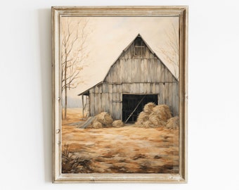 Barn Wall Decor, Rustic Farmhouse Wall Decor, Vintage Countryside Print, Old Barn Painting, Printable Country Style Home Decor