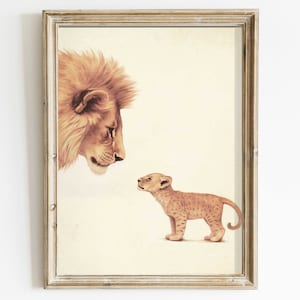 Lion Wall Art for Nursery, Baby Safari Animals, Printable Living Room Bedroom or Nursery Decor, Vintage Minimalist Wall Art, Kids Room Print