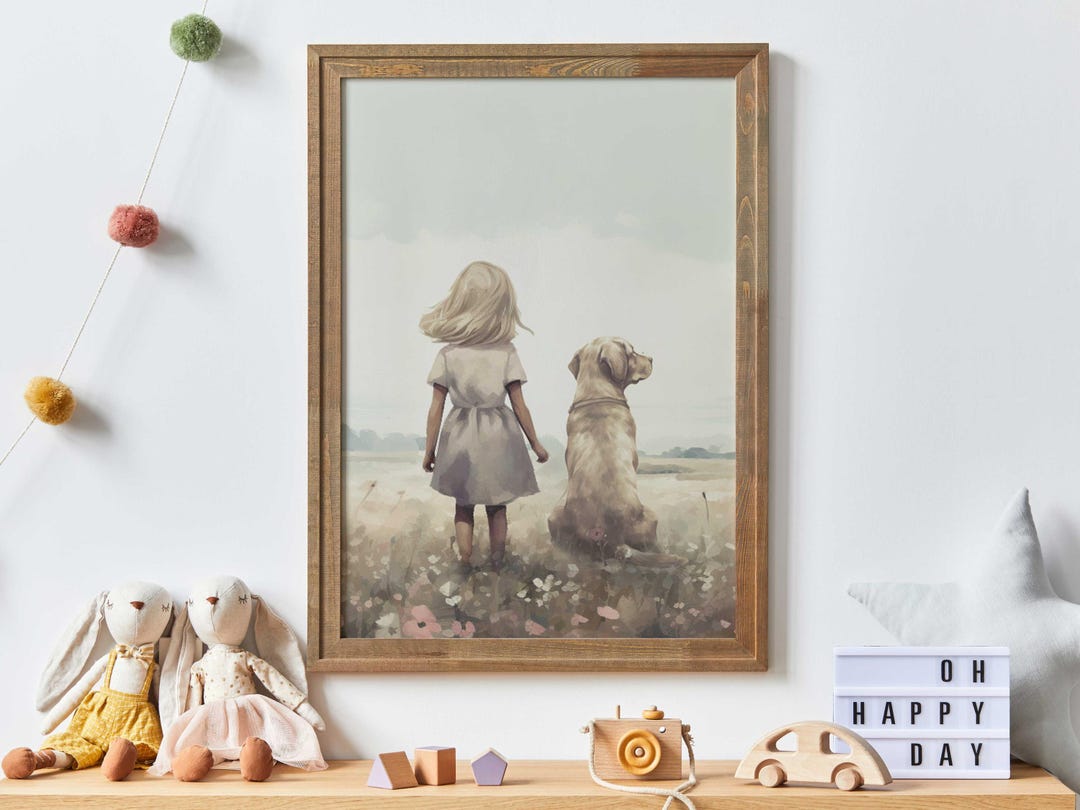 Labrador Nursery Art, Yellow Lab Print, Blonde Girl & Dog Painting, Dog ...