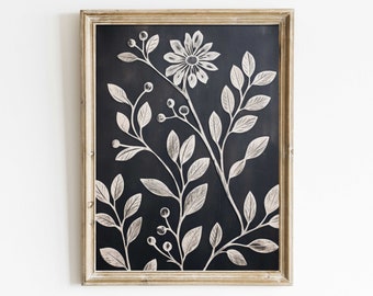 White Flower Print, Rustic Floral Wall Decor, Black Wood Wall Art, Black and White Floral Print, Farmhouse Home Decor,Printable Floral Print