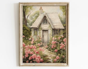 Country House Flower Garden Wall Art, Vintage French Countryside Art, Farmhouse Home Decor, Country Cottage Art, Printable Art