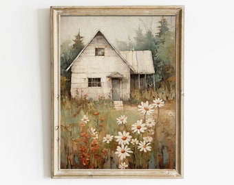 Old House Countryside Print, Rustic Farmhouse Wall Decor, Vintage Country Home Decor, Countryside Cottage Painting, Printable Art