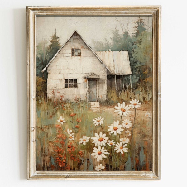 Old House Countryside Print, Rustic Farmhouse Wall Decor, Vintage Country Home Decor, Countryside Cottage Painting, DIGITAL Printable Art