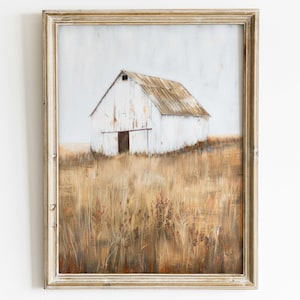 White Barn Print, Barn Painting, Modern Farmhouse Decor, Countryside Landscape, Country Home Decor, Printable Country Style Home Decor