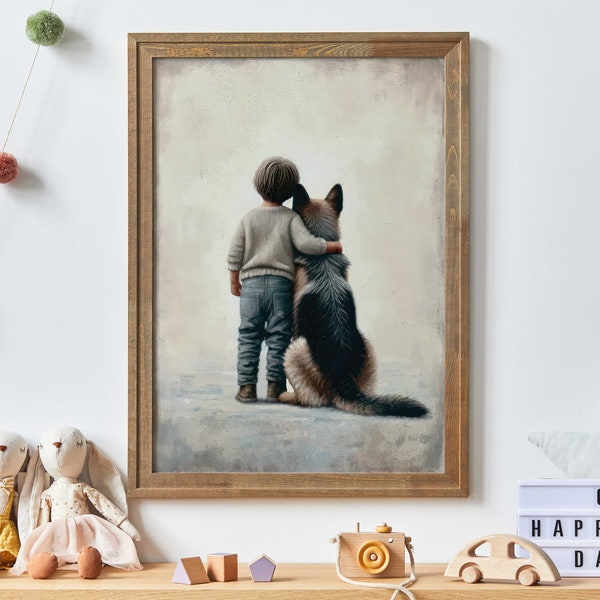 German Shepherd Nursery Print, Boy & Dog Art, Dog Nursery Decor, Boys Room Dog Decor, Toddler Room Decor, GSD Wall Art, PRINTABLE Dog Decor