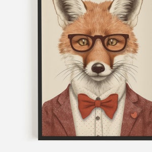 Woodland Animals Wall Art, Set of 3, Red Fox, Hare and Bear in Suits, Animals Wearing Clothes, Vintage Printable Decor, Digital Download image 7